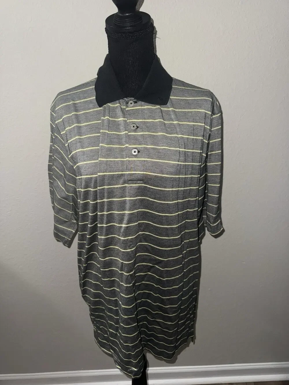 Polo Golf Ralph Lauren Shirt Large L Gray Yellow Striped Mesh Knit Breathable